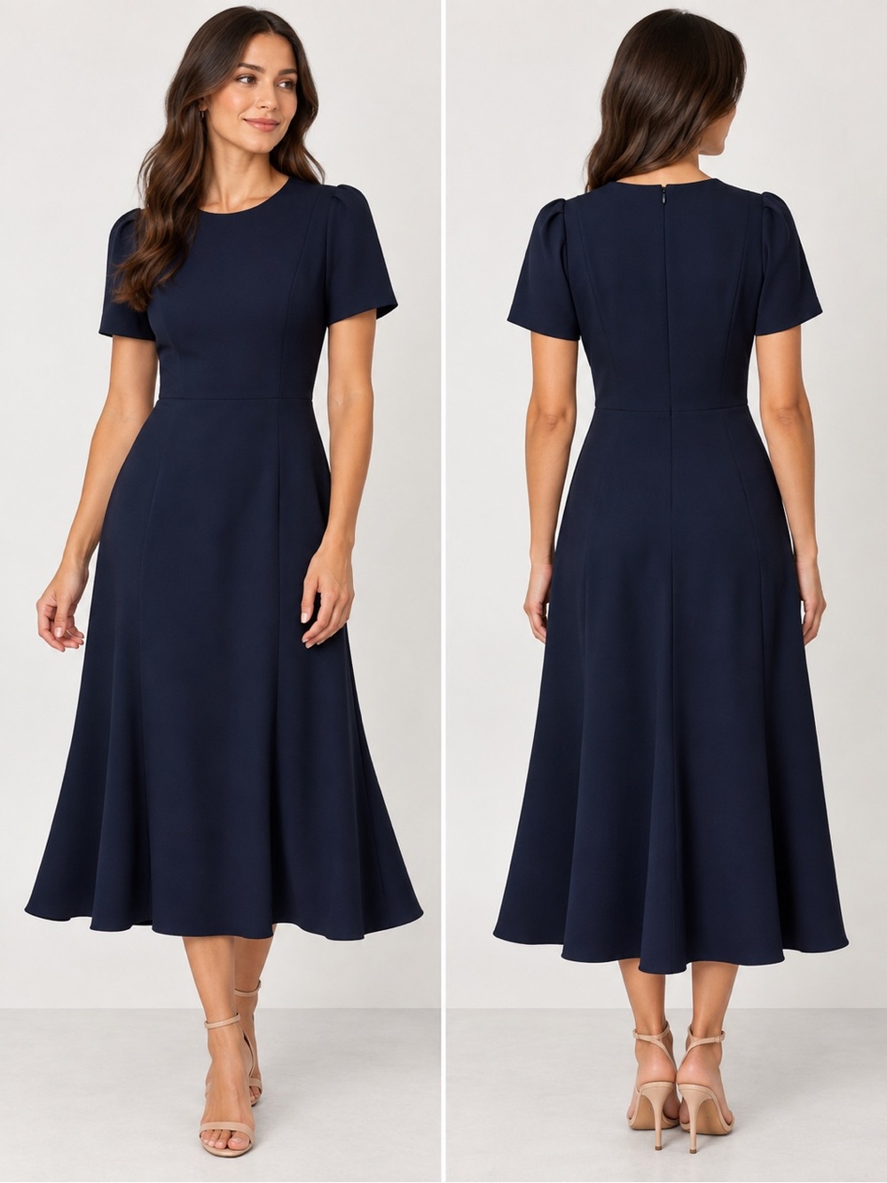 M.M.LaFleur Navy Short Sleeve Fit & Flare Midi Dress Size 4